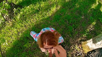 ginger ale cum on glasses & hair outdoor blowjob of young redhead girl, deepthroat forest manyvids xxx porn videos