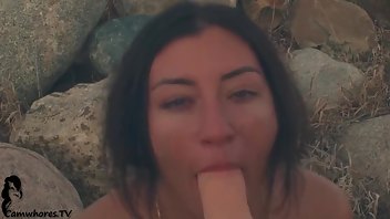 Selena Adams crossing the border outdoors dildo toy blowjob